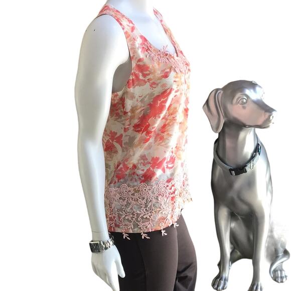 Halogen Floral Silk Applique Cream Pink Tank Women's Size Medium - Picture 2 of 10